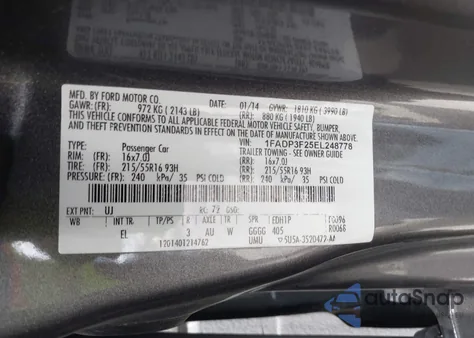 2014 Ford Focus Se from USA, damaged, VIN 1FADP3F25EL248778